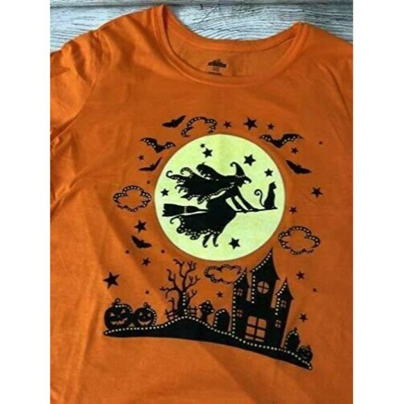 Halloween Witch T-Shirt XL Extra Large 16 18 Orange Tee Shirt NWT Glow in Dark - Picture 4 of 6